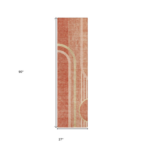 2' X 8' Salmon Abstract Washable Indoor Outdoor Runner Rug