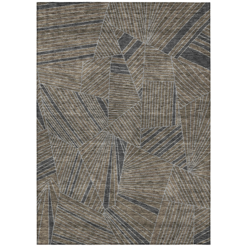 5' X 8' Brown Black And Gray Geometric Washable Indoor Outdoor Area Rug