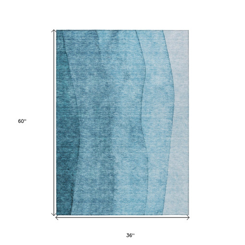 3' X 5' Teal Blue Aqua And Blue Ombre Washable Indoor Outdoor Area Rug