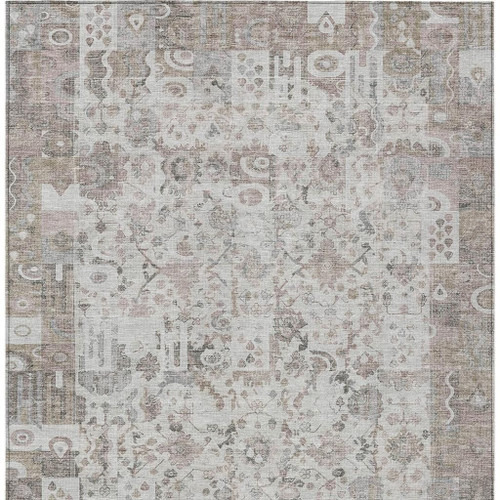 3' X 5' Taupe And Ivory Patchwork Washable Indoor Outdoor Area Rug