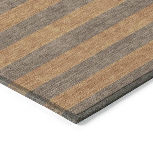 8' Runner Brown and Tan Striped Washable Non Skid Indoor Outdoor Runner Rug