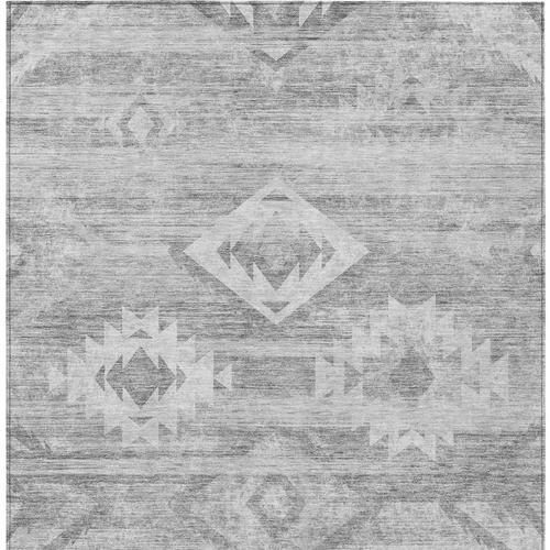 5' X 8' Silver Gray And Charcoal Southwestern Washable Indoor Outdoor Area Rug