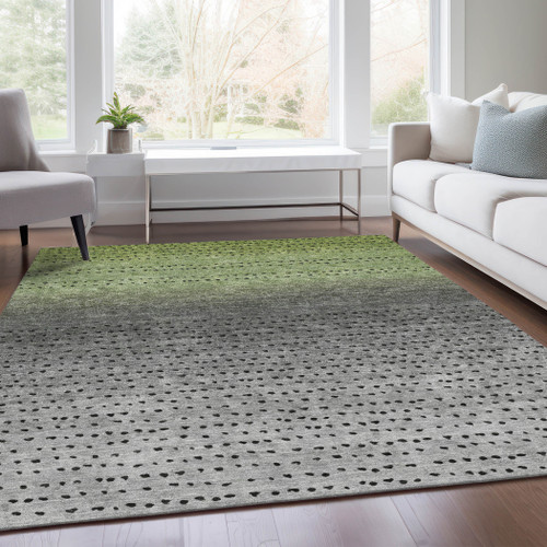5' X 8' Fern Green And Gray Abstract Washable Indoor Outdoor Area Rug - Fern Green, Gray