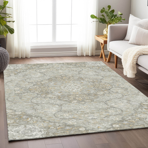 5' X 8' Taupe And Ivory Medallion Washable Indoor Outdoor Area Rug