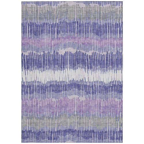 5' X 8' Purple And Gray Striped Washable Indoor Outdoor Area Rug