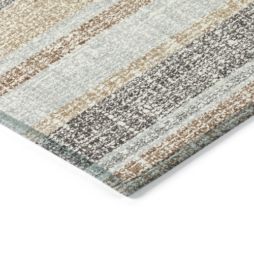 5' X 8' Gray And Silver Striped Washable Indoor Outdoor Area Rug