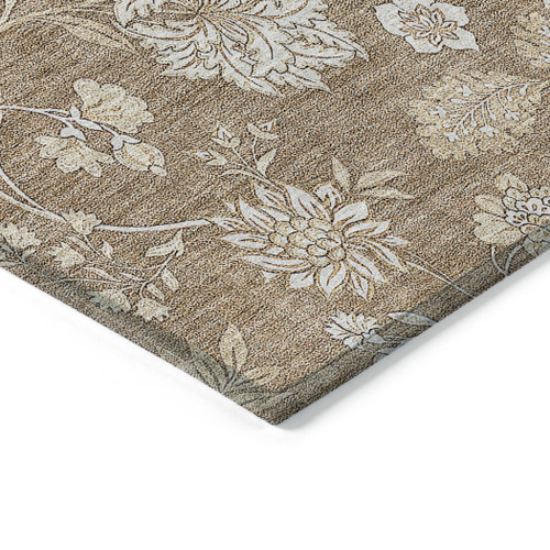 5' X 8' Copper And Beige Floral Washable Indoor Outdoor Area Rug