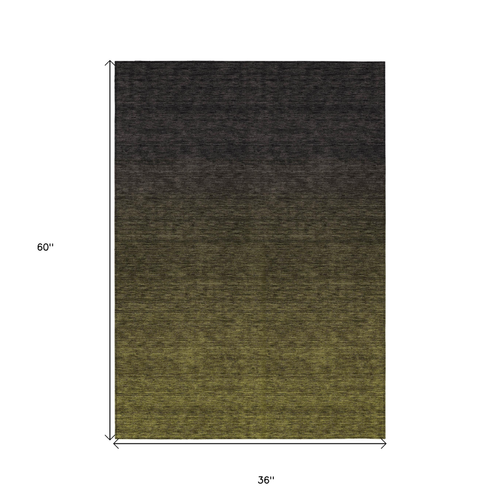 3' X 5' Olive Green And Charcoal Abstract Washable Indoor Outdoor Area Rug