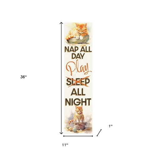 36" Off White And Orange Solid Wood Whimsical Cats Porch Sign