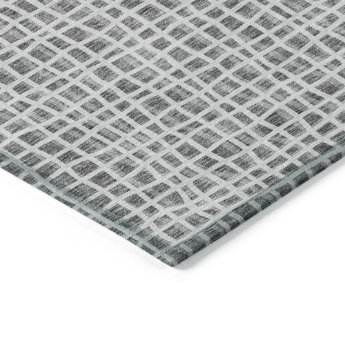 5' X 8' Gray Charcoal And Silver Striped Washable Indoor Outdoor Area Rug