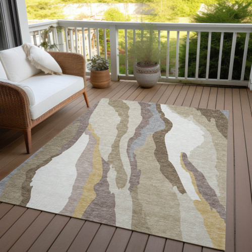 3' X 5' Beige Brown And Gray Abstract Washable Indoor Outdoor Area Rug - Beige, Brown, Gray