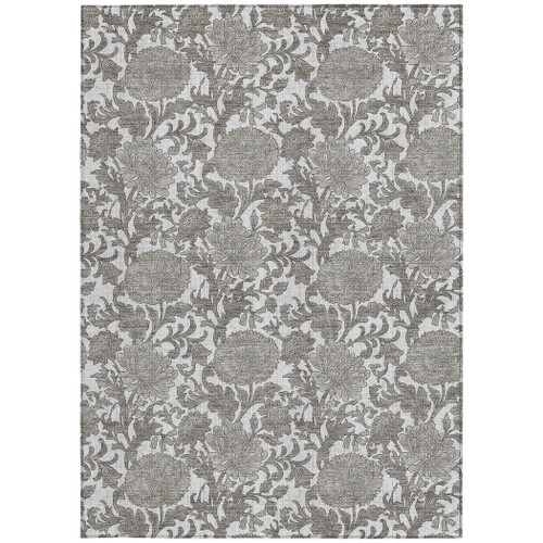 3' X 5' Ivory And Gray Floral Washable Indoor Outdoor Area Rug
