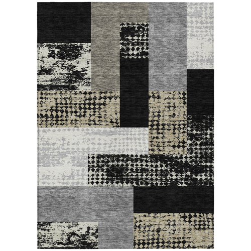 5' X 8' Black Taupe And Ivory Geometric Washable Indoor Outdoor Area Rug