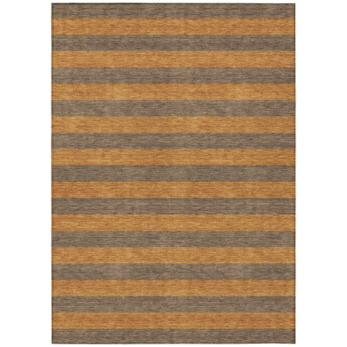 3' X 5' Brown and Tan Striped Washable Non Skid Indoor Outdoor Area Rug
