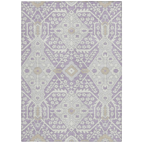 3' X 5' Lavender Gray And Beige Floral Washable Indoor Outdoor Area Rug
