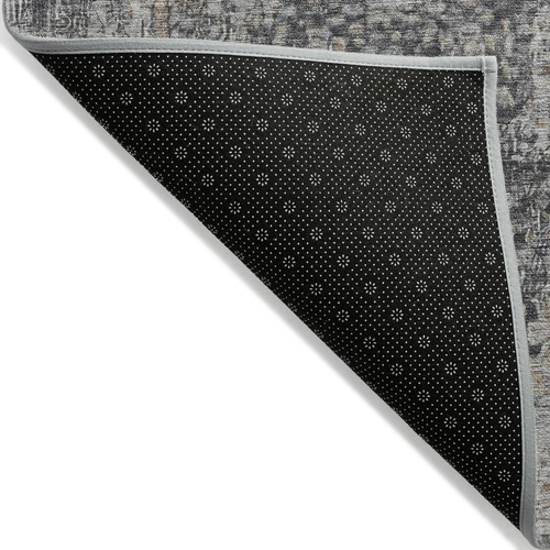 5' X 8' Charcoal And Silver Abstract Washable Indoor Outdoor Area Rug