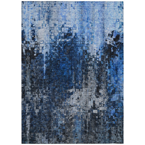 3' X 5' Blue Navy Blue And Denim Blue Abstract Washable Indoor Outdoor Area Rug
