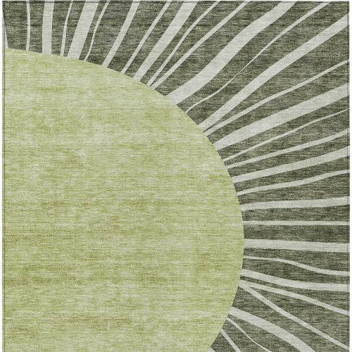 5' X 8' Olive Green And Artichoke Green Abstract Washable Indoor Outdoor Area Rug