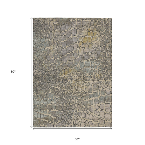3' X 5' Ivory Gray And Black Abstract Washable Indoor Outdoor Area Rug