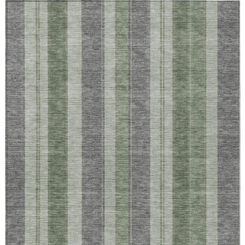 5' X 8' Green And Gray Striped Washable Indoor Outdoor Area Rug - Green, Gray