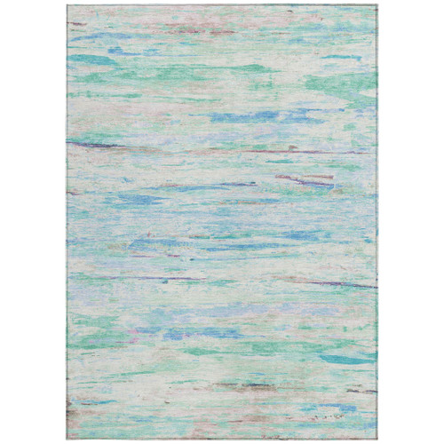 5' X 8' Teal Blue And Ivory Abstract Washable Indoor Outdoor Area Rug - Teal Blue, Ivory