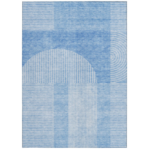 3' X 5' Sky Blue And Denim Blue Geometric Washable Indoor Outdoor Area Rug