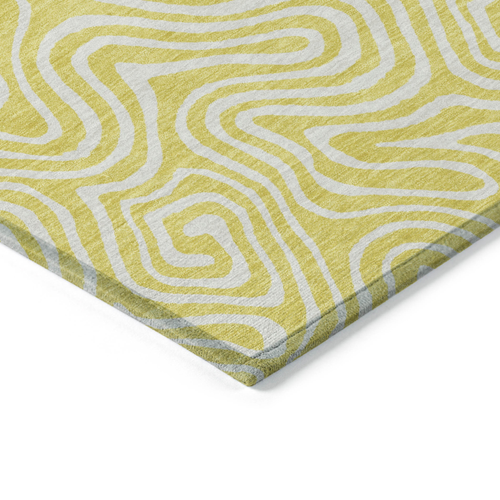 3' X 5' Yellow And Ivory Abstract Washable Indoor Outdoor Area Rug