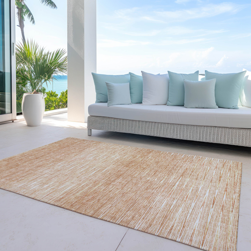 5' X 8' Salmon And Ivory Abstract Washable Indoor Outdoor Area Rug