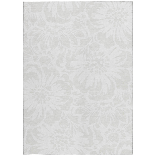5' X 8' Ivory Floral Washable Non Skid Indoor Outdoor Area Rug