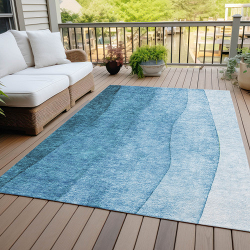 5' X 8' Teal Blue Aqua And Turquoise Ombre Washable Indoor Outdoor Area Rug