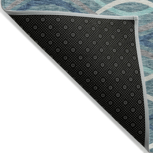 3' X 5' Teal Blue Navy Blue And Gray Abstract Washable Indoor Outdoor Area Rug