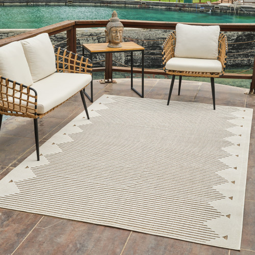 5' X 7' Beige And Brown Geometric Distressed Indoor Outdoor Area Rug - Beige, Brown