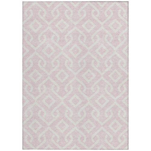 5' X 8' Pink And Ivory Geometric Washable Indoor Outdoor Area Rug