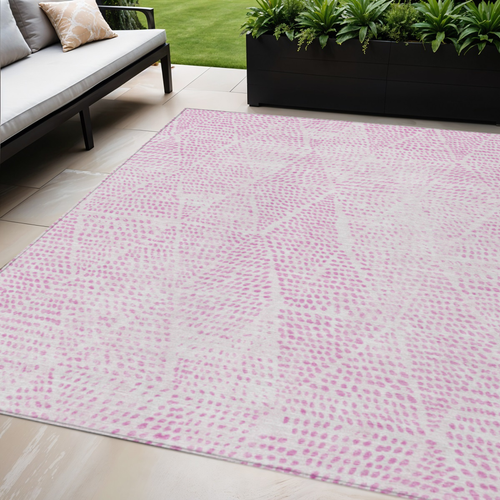 5' X 8' Pink And Ivory Geometric Washable Indoor Outdoor Area Rug