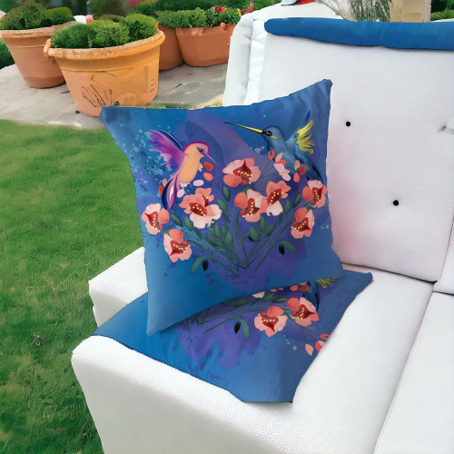 Set of Two 16" X 16" Blue Bird Blown Seam Indoor Outdoor Throw Pillow Polyester Home Accent
