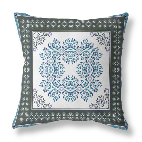 20"x20" White Green Blown Seam Broadcloth Floral Throw Pillow