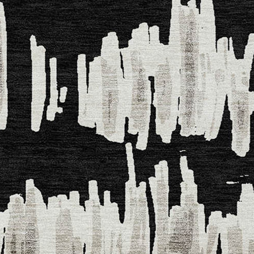 5' X 8' Black Ivory And Gray Striped Washable Indoor Outdoor Area Rug