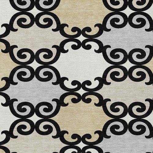 5' X 8' Black Gray And Ivory Trellis Washable Indoor Outdoor Area Rug