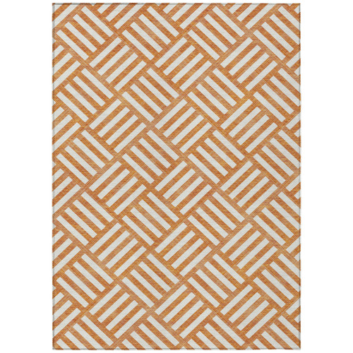 3' X 5' Orange And Ivory Geometric Washable Indoor Outdoor Area Rug