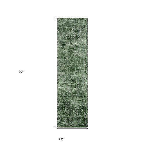 8' Runner Emerald Abstract Washable Non Skid Indoor Outdoor Runner Rug