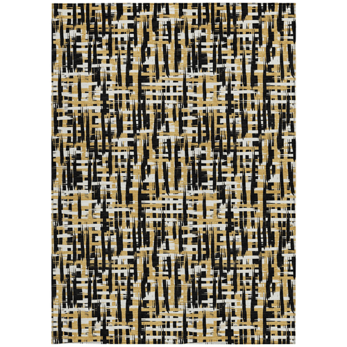 5' X 8' Black Gold And Ivory Abstract Washable Indoor Outdoor Area Rug