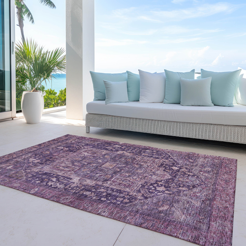 5' X 8' Eggplant Medallion Washable Indoor Outdoor Area Rug