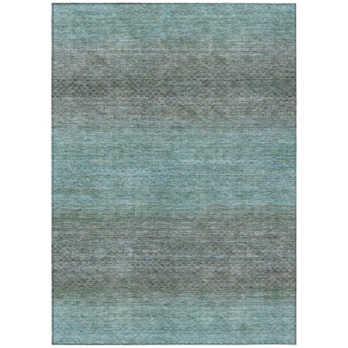 3' X 5' Teal Blue And Brown Geometric Washable Indoor Outdoor Area Rug - Teal Blue, Brown
