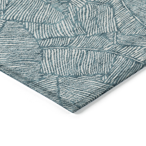 3' X 5' Teal Blue And Ivory Floral Washable Indoor Outdoor Area Rug