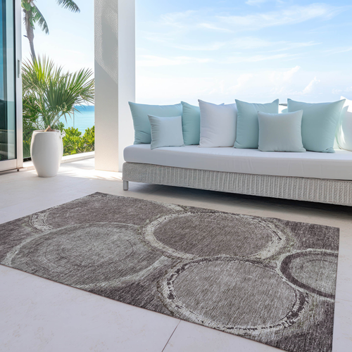 3' X 5' Chocolate And Beige Faux Bois Washable Indoor Outdoor Area Rug