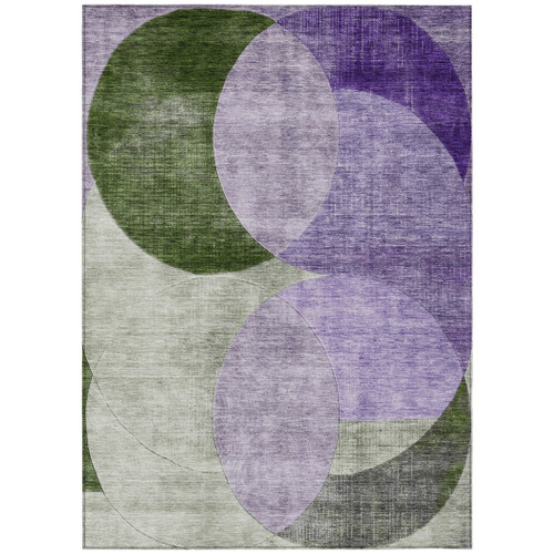 3' X 5' Lavender Purple And Green Geometric Washable Indoor Outdoor Area Rug