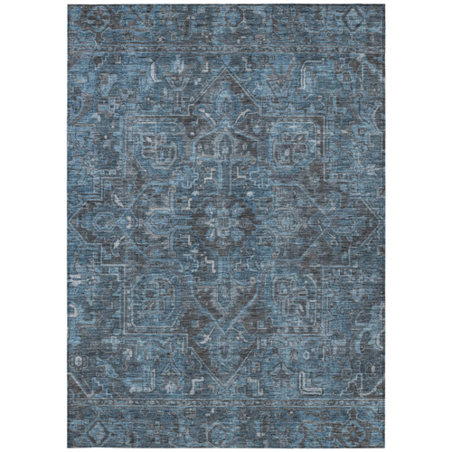 3' X 5' Navy and Black Oriental Washable Non Skid Indoor Outdoor Area Rug