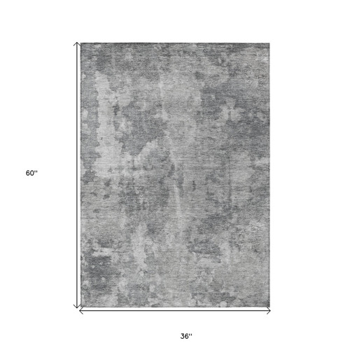 3' X 5' Gray Abstract Washable Non Skid Indoor Outdoor Area Rug Transitional Style - Gray Color
