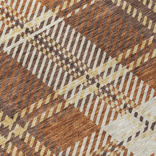 5' X 8' Chocolate Copper And Gold Plaid Washable Indoor Outdoor Area Rug