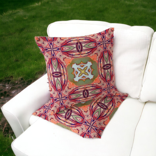 Set of Two 16" X 16" Green and Pink Blown Seam Floral Indoor Outdoor Throw Pillow Polyester Home Accent